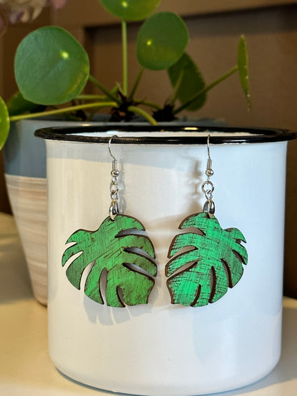 Bright Monstera Earrings