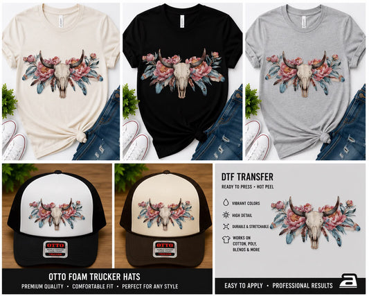 Western Floral Skull DTF Transfer