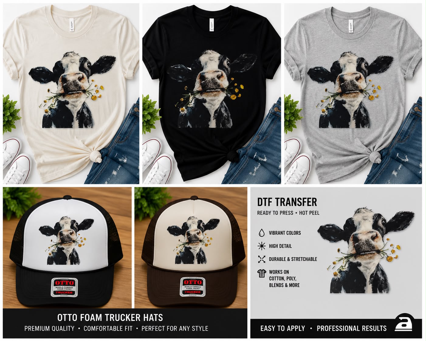 Watercolor Cow DTF Transfer