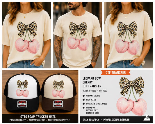 Leopard Bow Cherry DTF Transfer
