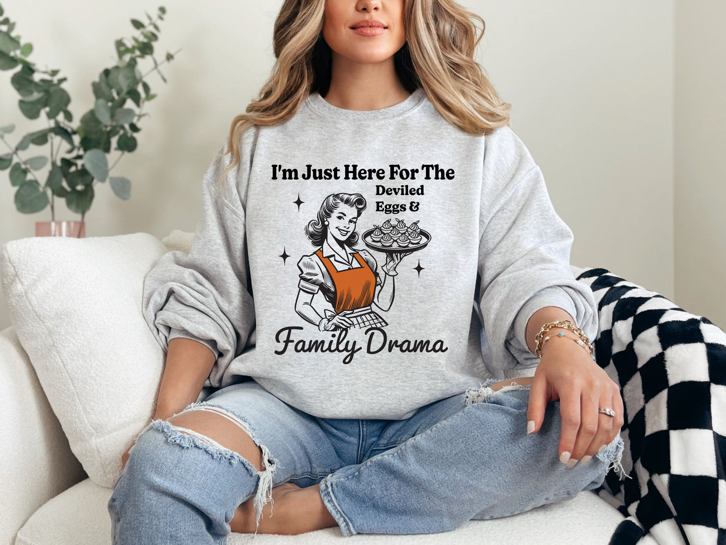 Just Here For Eggs and Drama Graphic Tee and Crewneck